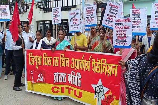 tripura mid day meal workers stages agitation protest for salary increase