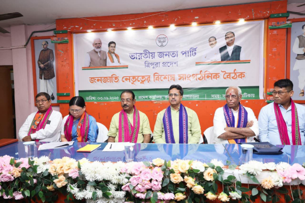 bjp sounds poll bugle cm saha declares party fully armed for village  ttaadc elections
