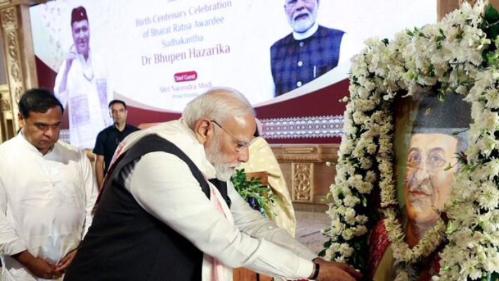 pm inaugurates ₹18500-crore projects in assam hits out at congress remarks on bhupen hazarika