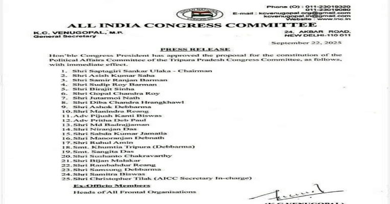 congress restructures in tripura new political affairs committee formed