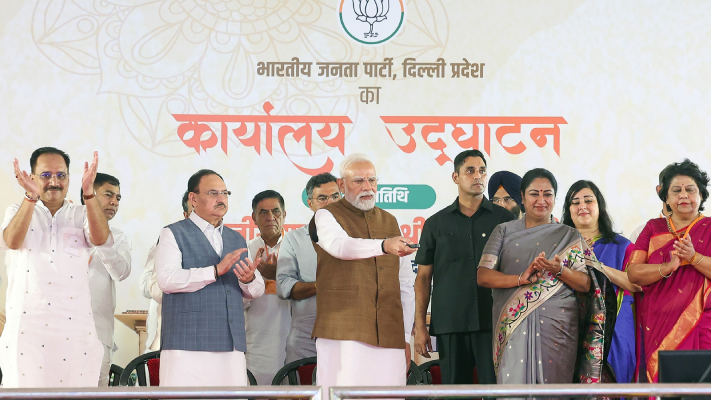 modi opens bjp delhi hq recalls jan sangh legacy