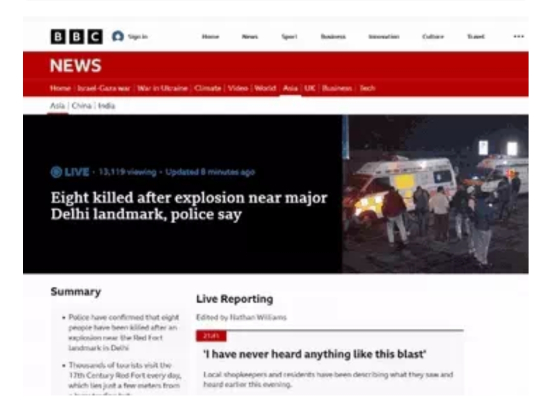 car bomb explosion near red fort global media reacts